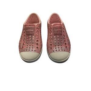 Native Jefferson Slip On Shoes Girls Pink Glitter Rubber Waterproof Sneakers C8